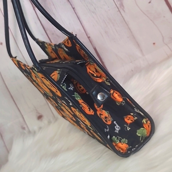 Pumpkin & Ghost Mini Halloween Print Zip Square Shoulder Bag Purse Tote 10" - Picture 9 of 17